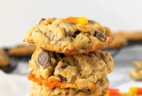 Candy Corn Chocolate Chip Oatmeal Cookies — Fall Cookie Recipe