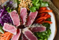 Spicy Peanut Ahi Tuna Salad with Sesame Ginger Dressing