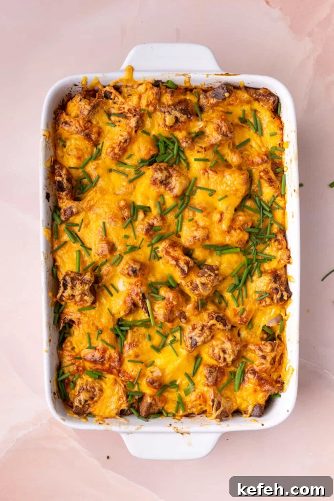 Savory Chive French Toast Casserole Recipe for Brunch 9 Savory French Toast Casserole garnished with fresh diced chives.