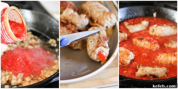 Veal Rollatini with Peppers, Cheese & Basil in Tomato-Olive Sauce 10 Steps to make stuffed veal rollaini in tomato sauce