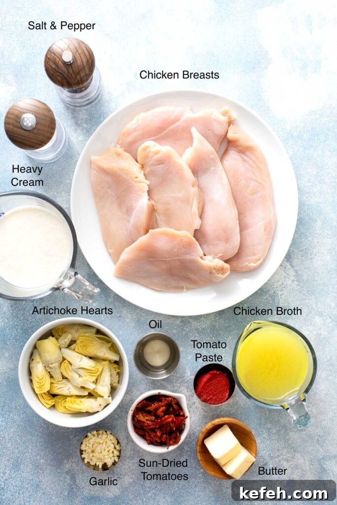 Creamy Sun-Dried Tomato Chicken Skillet Recipe 4 Ingredients needed to make chicken with sun dried tomato cream sauce