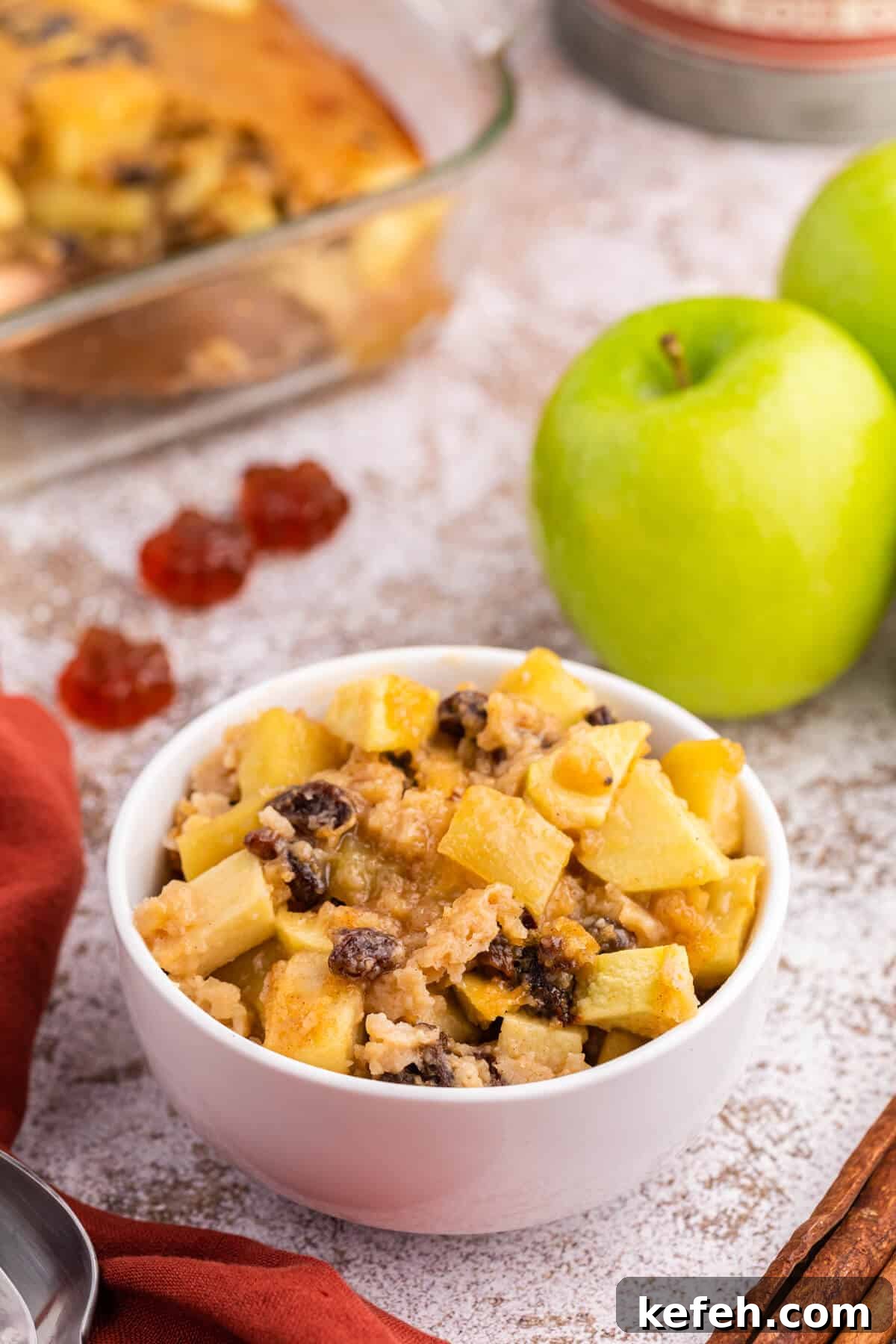 A bowl of maple apple pudding.