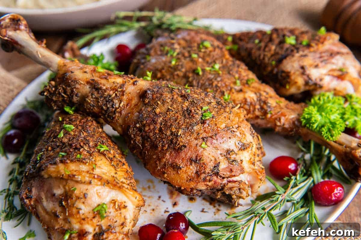 Roasted turkey drumsticks on a platter.