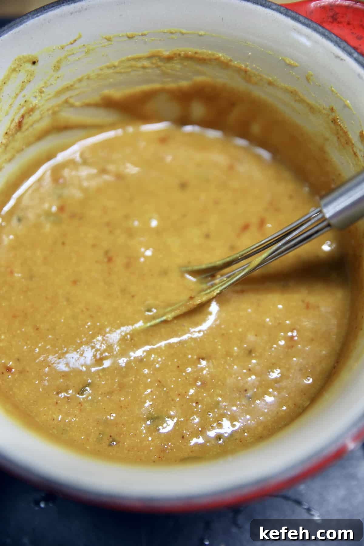 Pan of sweet and spicy mustard.