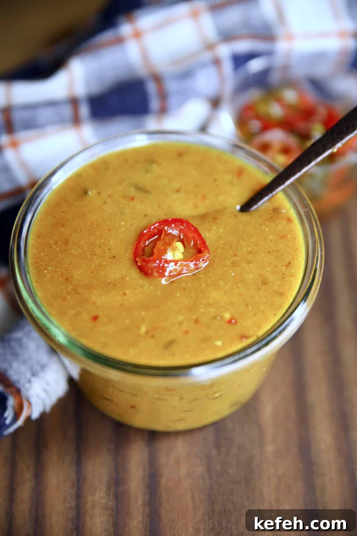 Jar of sweet and spicy mustard.