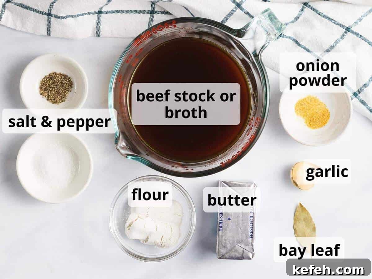 Homemade Brown Gravy Without Drippings: Simple Stove-Top Recipe 3 Ingredients for homemade brown gravy including beef broth flour butter and seasonings.