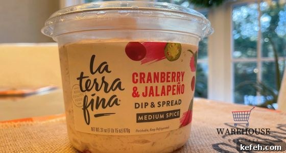 Top Costco Thanksgiving Appetizers for 2025 Holiday Entertaining 4 La Terra Fina Cranberry and Jalapeño Dip from Costco with crackers and veggies — creamy Costco Thanksgiving dip.