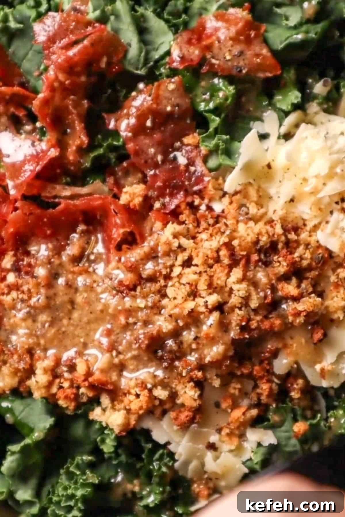 kale with caesar dressing and croutons