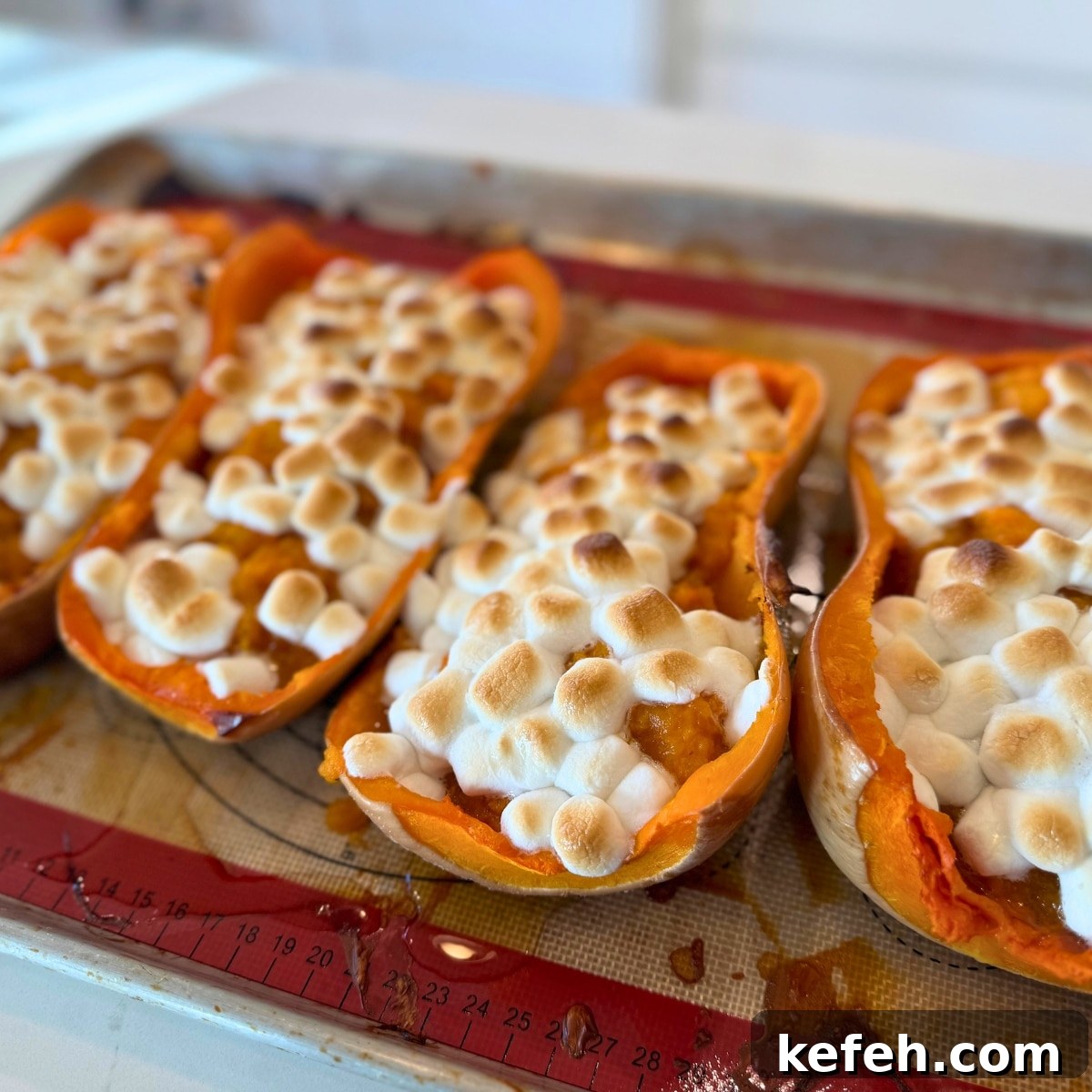 Twice-Baked Butternut Squash with Toasted Marshmallow Topping 4 twice baked butternut squash cooked on sheet pan by juliea at farmhouse harvest