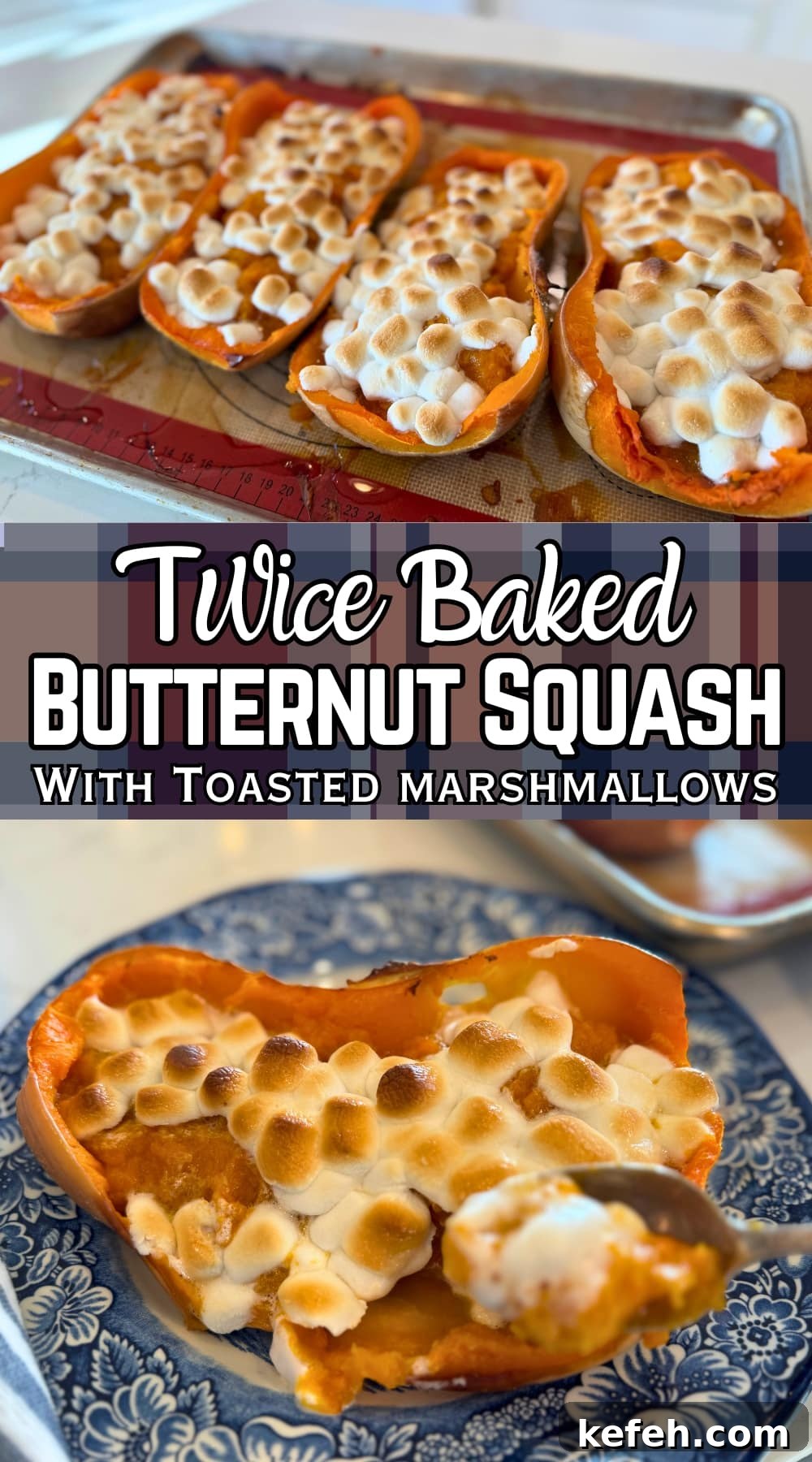 Twice-Baked Butternut Squash with Toasted Marshmallow Topping 6 twice baked butternut squash with toasted marshmallows with text