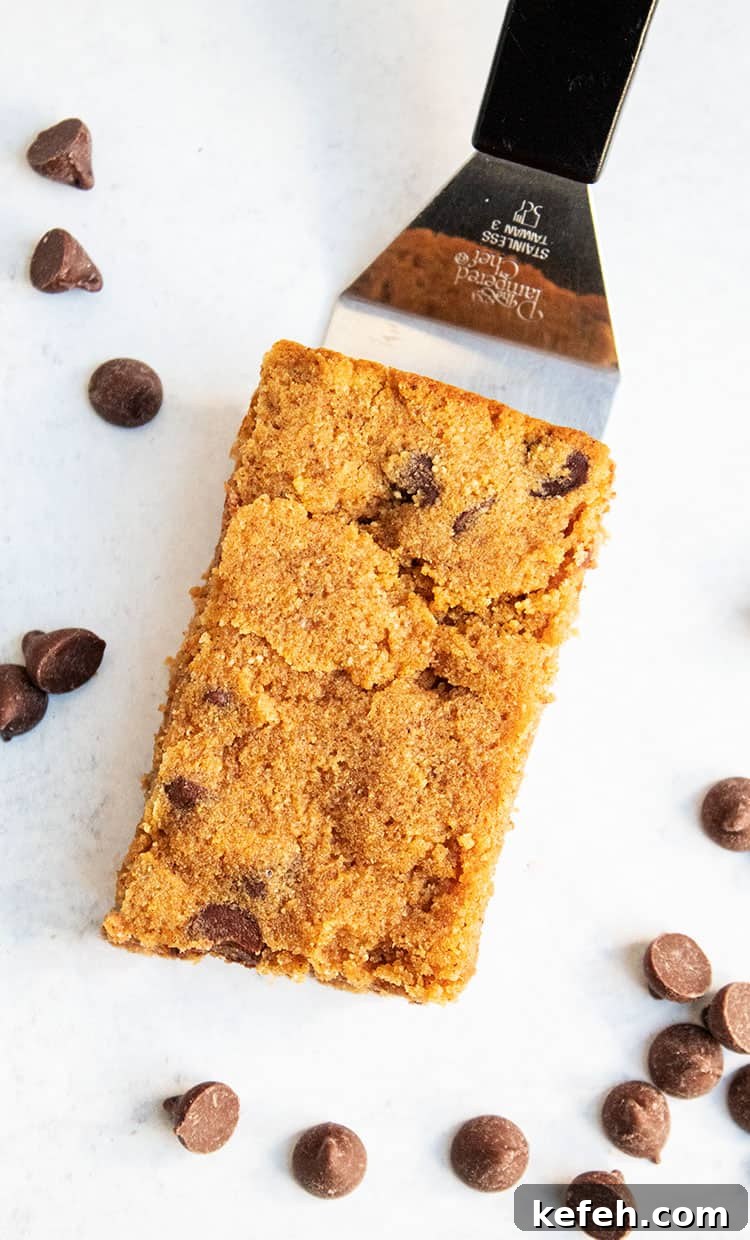 overhead view of keto pumpkin chocolate chip cookie on spatula