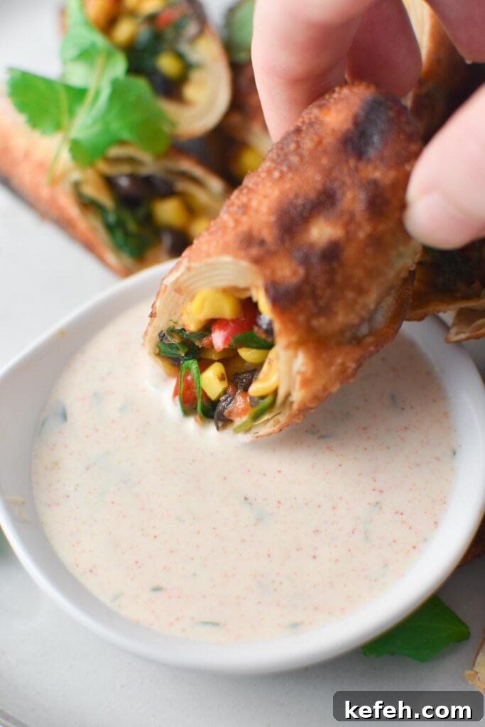 Creamy Homemade Gluten-Free Ranch Dressing Recipe 7 Dipping a Southwest Egg Roll into ranch dressing.