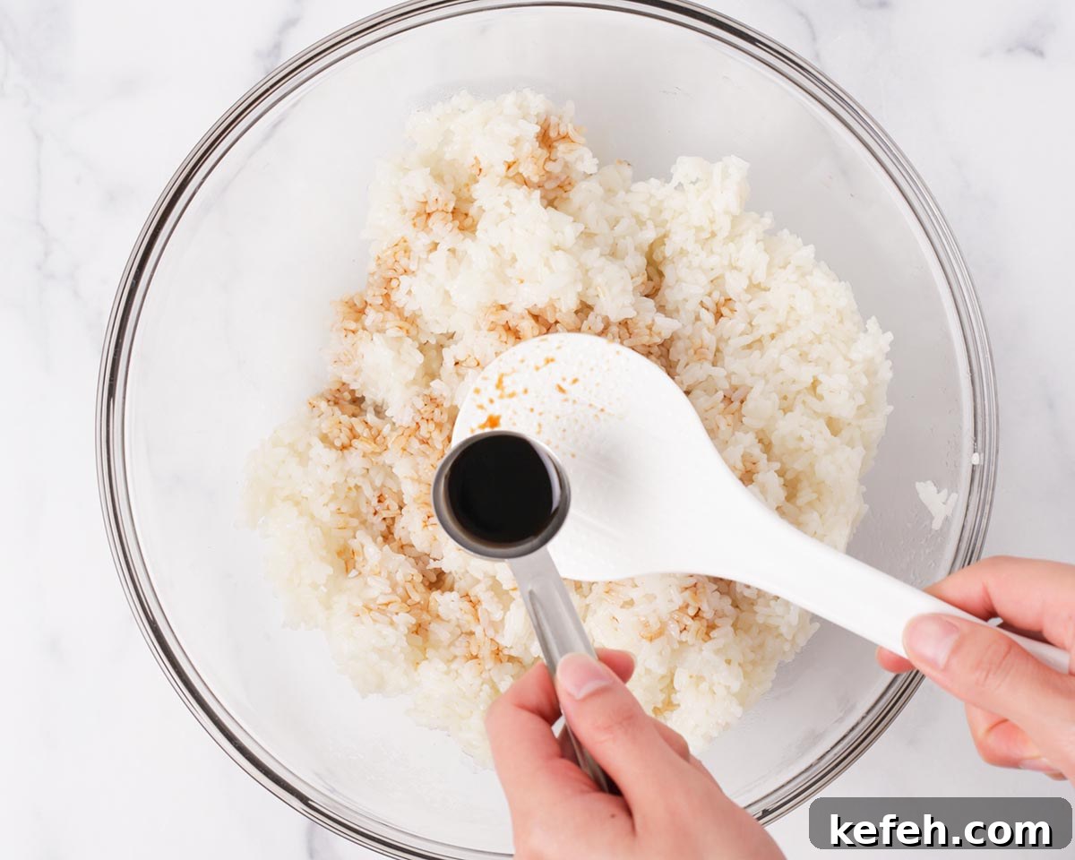 How to Make Spam Yaki Onigiri: Grilled Spam Rice Balls Recipe 4 Seasoning the rice