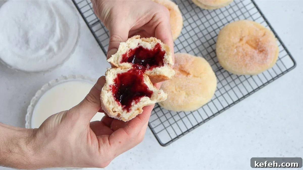 Vegan Bomboloni: Authentic Italian Filled Donuts Recipe 4 open Italian donut filled with jam