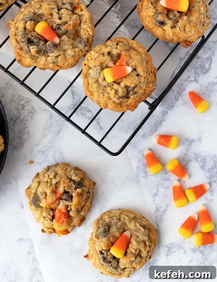 candy corn cookie with a candy corn on top and without to show difference