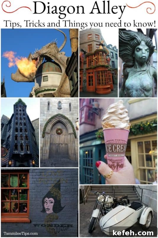 Top Tips for Visiting The Wizarding World of Harry Potter 8 Diagon Alley Tips and Tricks over a collage of pictures