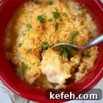 close up of cooked shrimp au gratin with browned crust on top