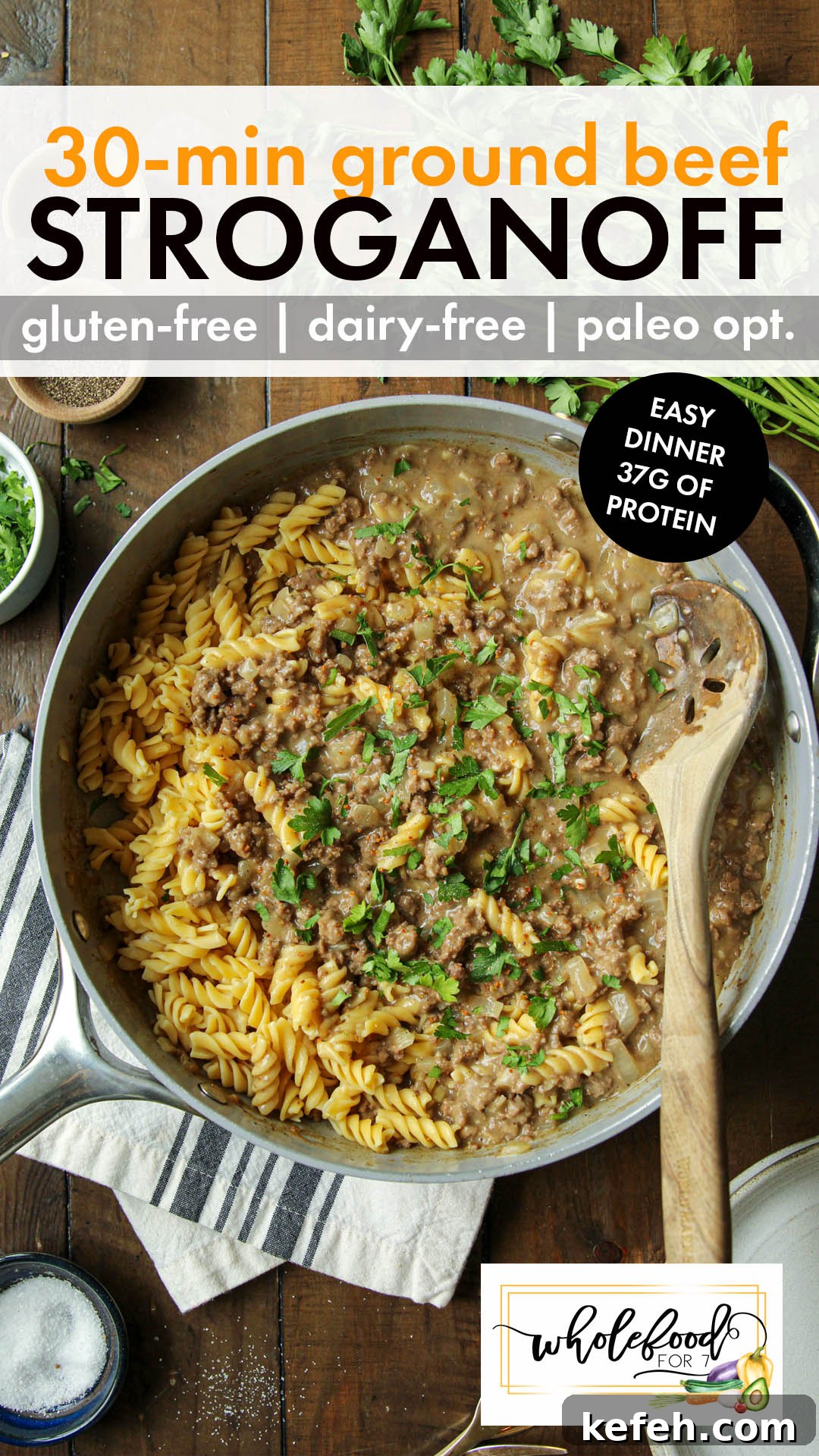 Gluten-free Dairy-free Ground Beef Stroganoff - An EASY weeknight meal that only takes 30 minutes to make. Nut-free, egg-free, with Paleo options. 