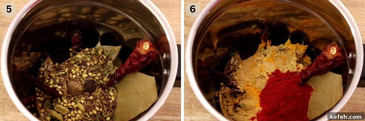 Authentic Homemade Biryani Masala Powder Recipe 6 Grinding spices to make biryani masala.