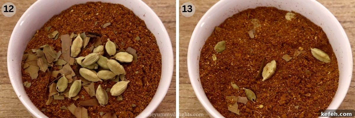 Authentic Homemade Biryani Masala Powder Recipe 9 addition of green cardamoms to make biryani masala powder.