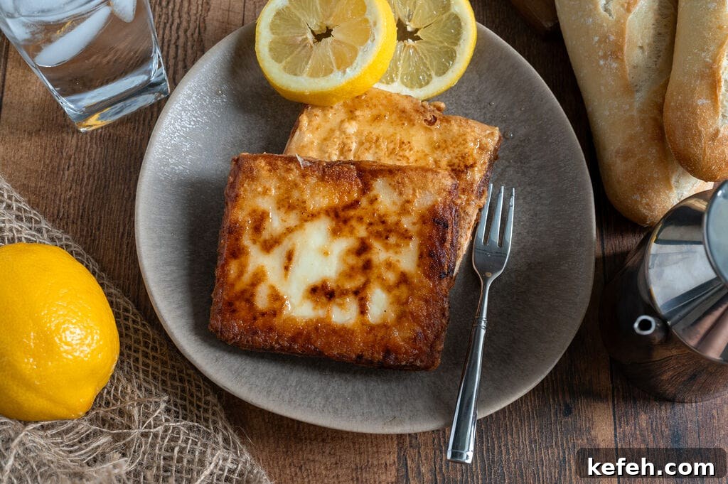 Greek Saganaki: Crispy Fried Cheese with Lemon 12 Plated Greek saganaki ready to eat
