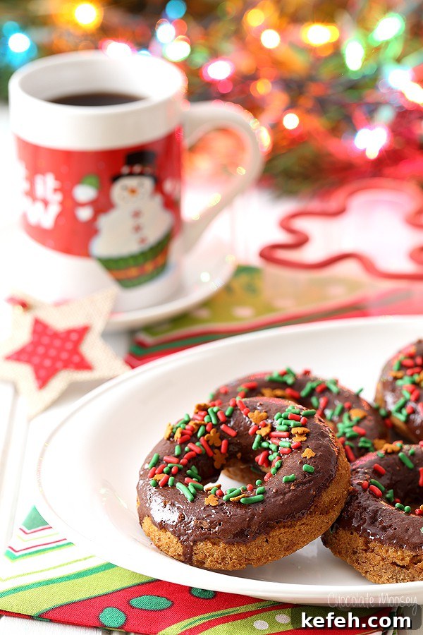 Chocolate Gingerbread Baked Doughnuts for Christmas holiday baking