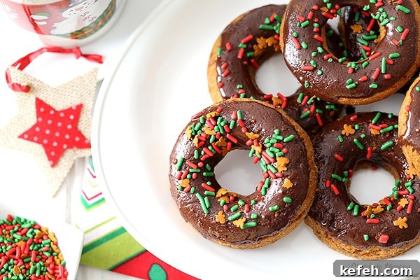 Chocolate Gingerbread Baked Doughnuts for Christmas holiday baking