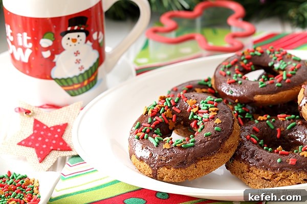 Chocolate Gingerbread Baked Doughnuts baked in a doughnut pan