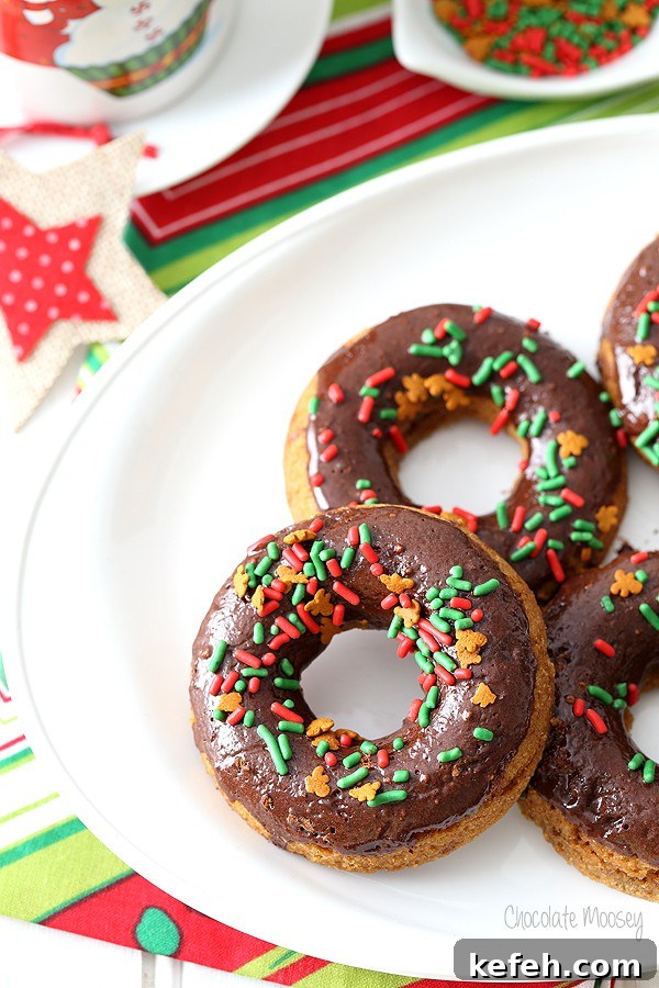 Chocolate Gingerbread Baked Doughnuts for Christmas holiday baking
