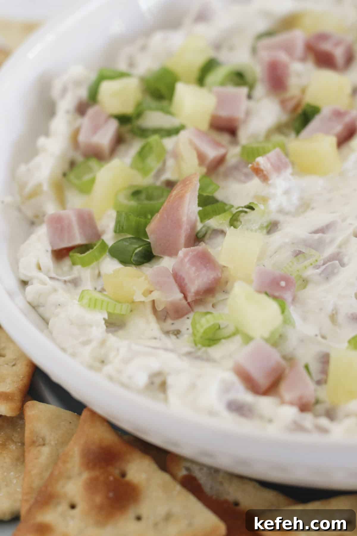 Hawaiian dip in a white bowl and ready to serve!