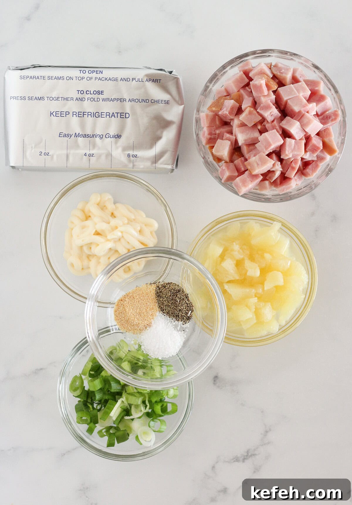 The ingredients needed to make Hawaiian Dip.