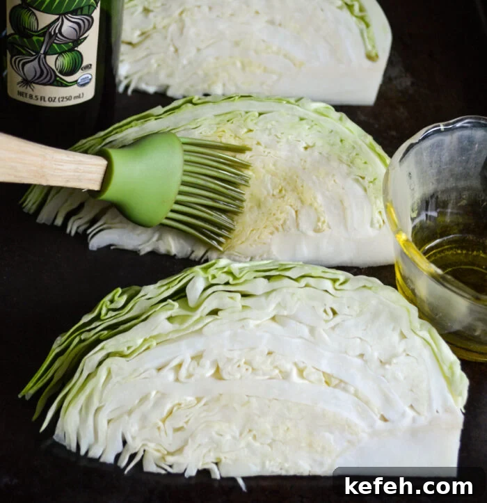 brushing cabbage wedges with oil