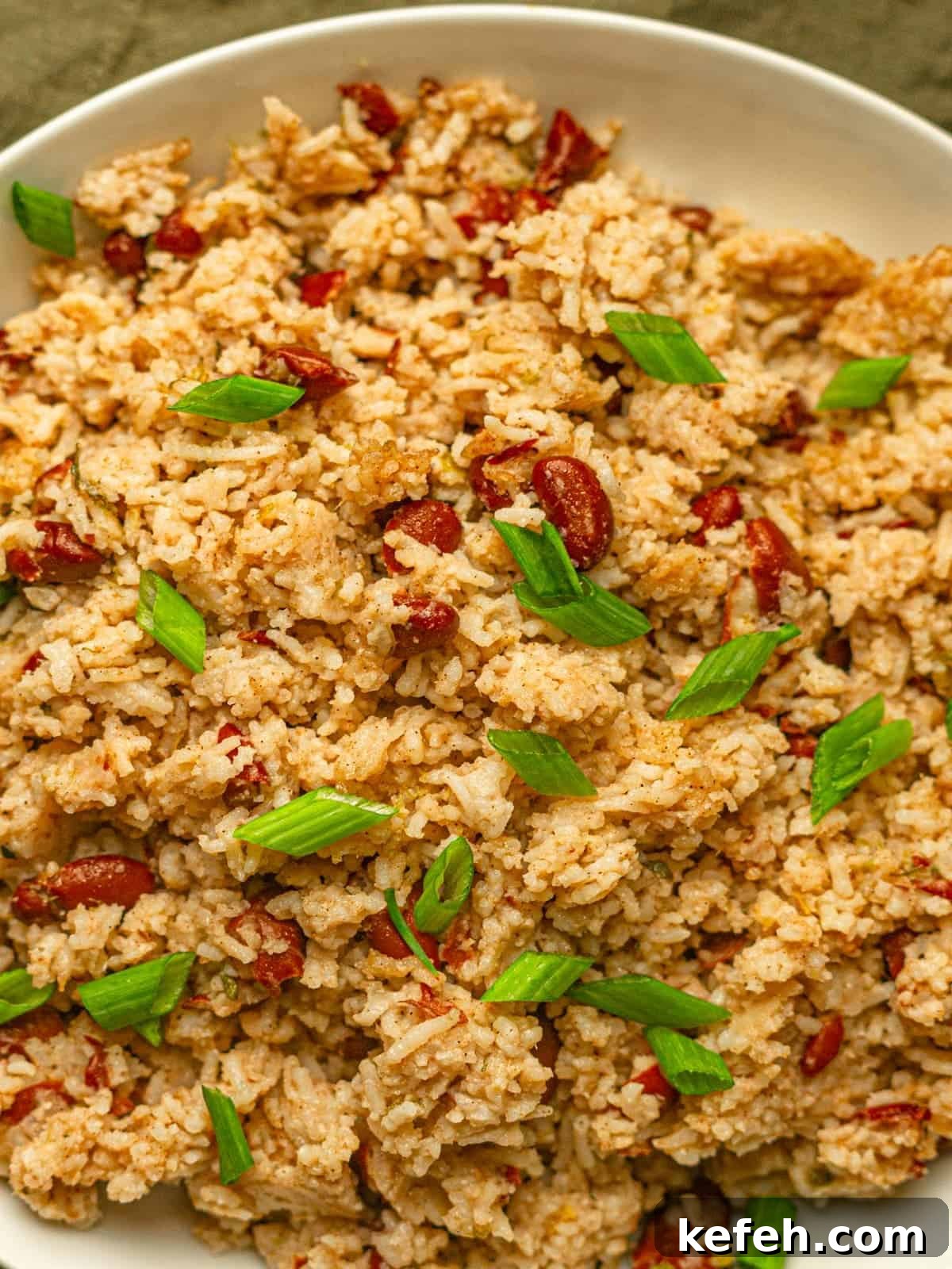 Instant Pot Jamaican Rice and Peas Recipe: Quick Authentic Flavor 2 A close up view of rice and peas with scallions.