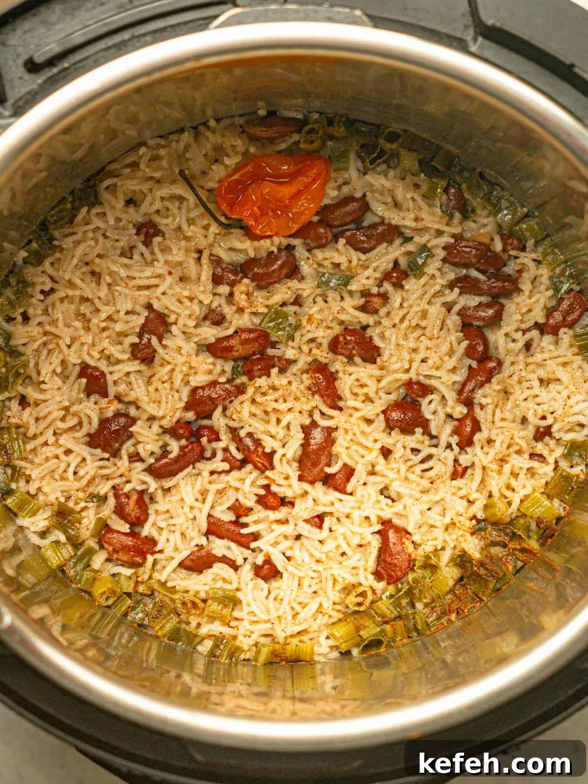 Instant Pot Jamaican Rice and Peas Recipe: Quick Authentic Flavor 6 Rice and peas in an instant pot after cooking.
