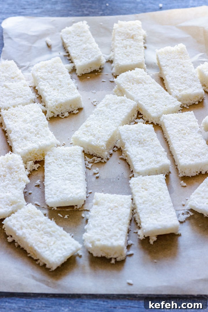 Cut Out Coconut Bars Ready for Chocolate Coating