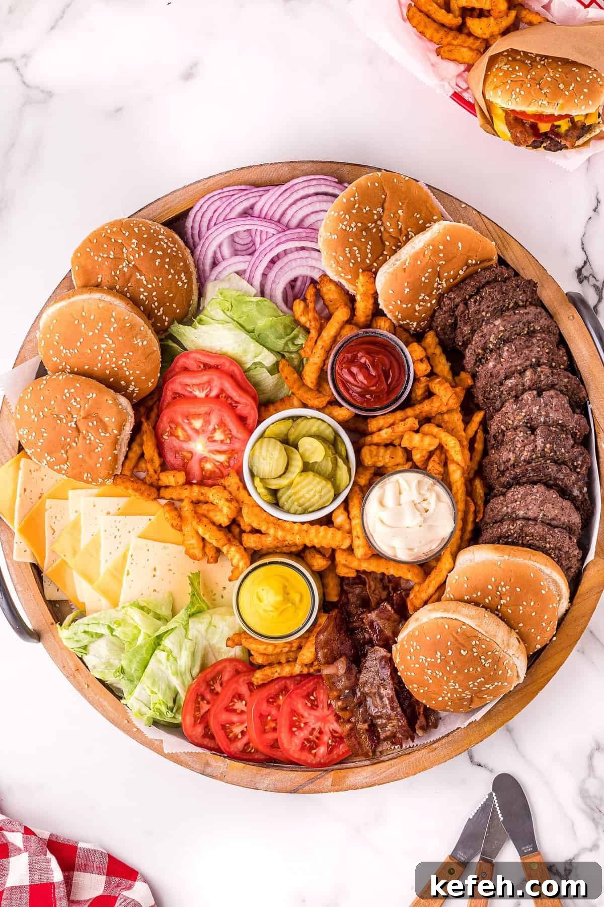 Overhead image of a hamburger board with toppings