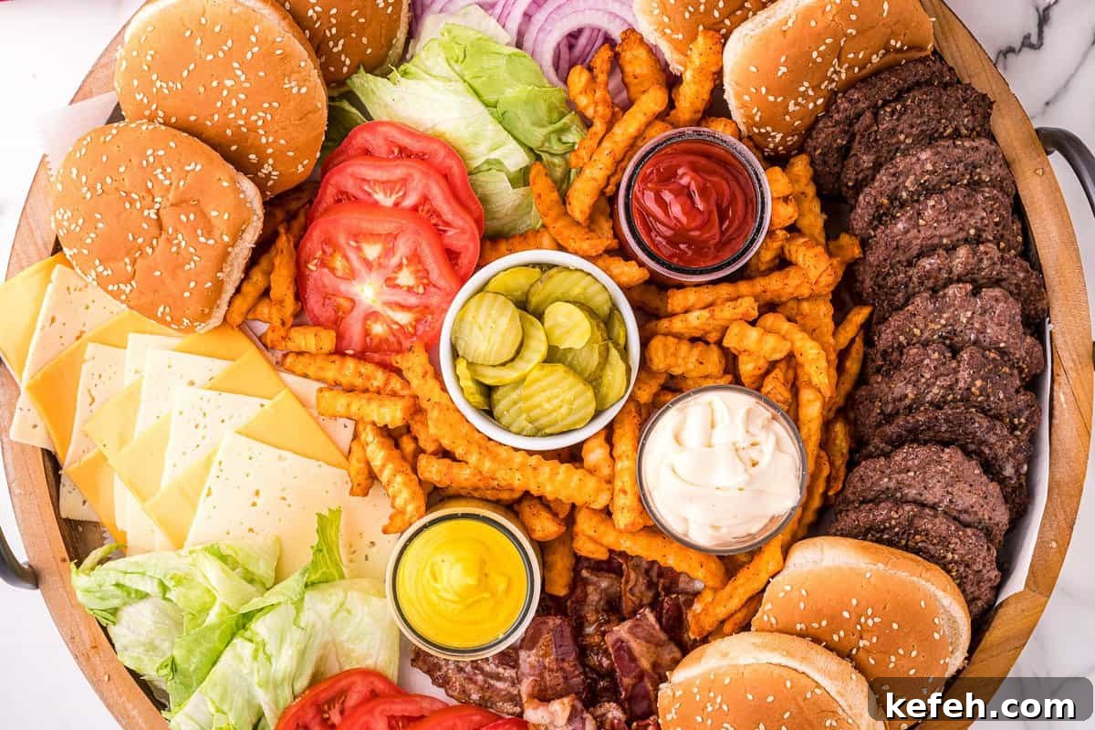 Burger Charcuterie board overhead image