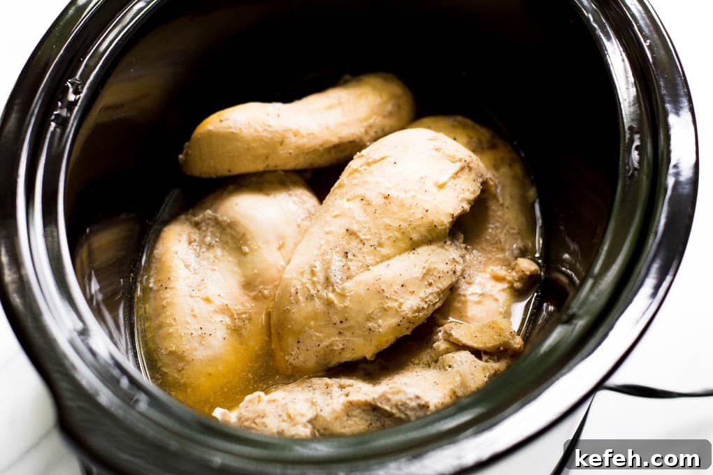 Cooked chicken in crockpot