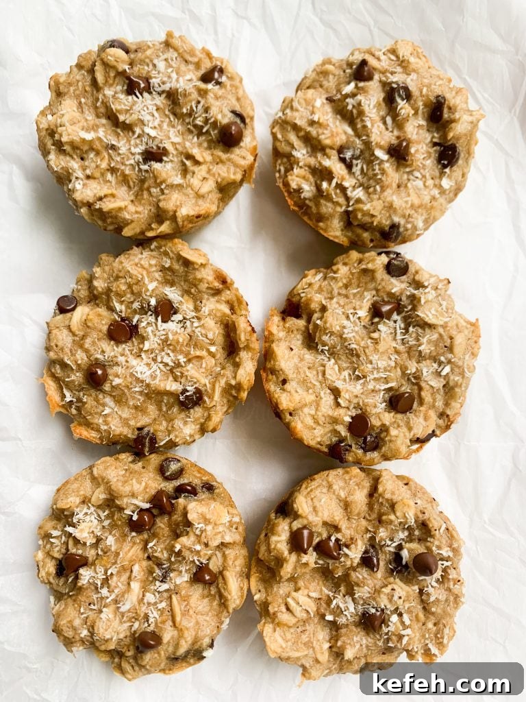Coconut Cashew Oatmeal Breakfast Cups 6 coconut cashew oatmeal cups on a white background