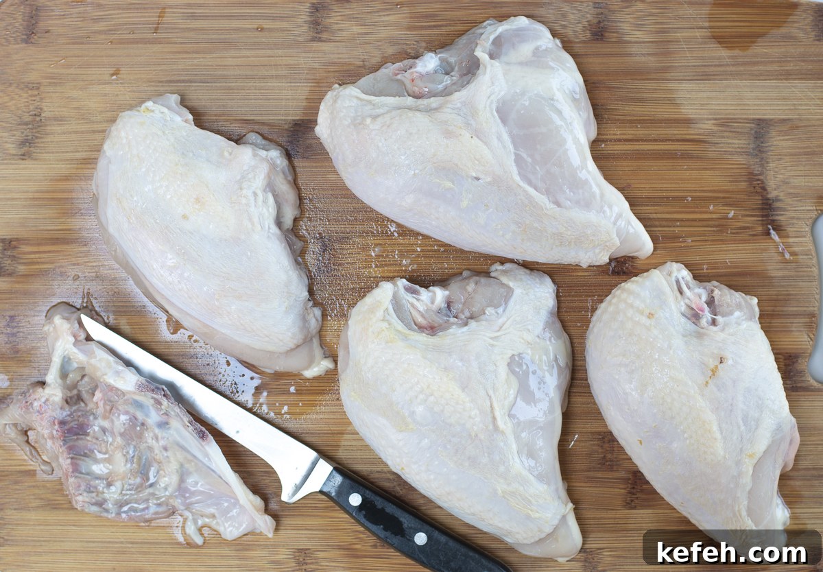 Brick-Pressed Chicken Breasts with Rustic Vegetable Ragoût 9 Deboning Chicken Breasts