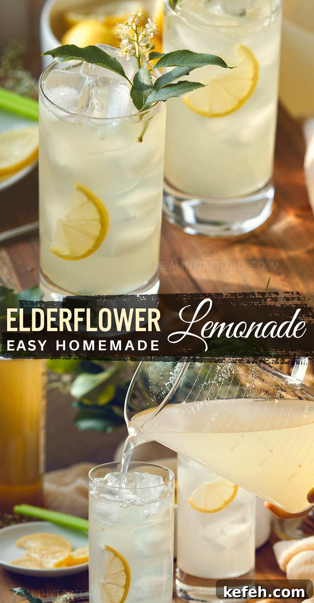 Refreshing Elderflower Lemonade recipe - a zesty and floral summer drink bursting with flavor. Sip on this homemade Elderflower Lemonade and enjoy  the perfect blend of delicate elderflower syrup and tangy lemons. Create this elderflower cordial drink in just 15 min. #elderflower #lemonde #summer