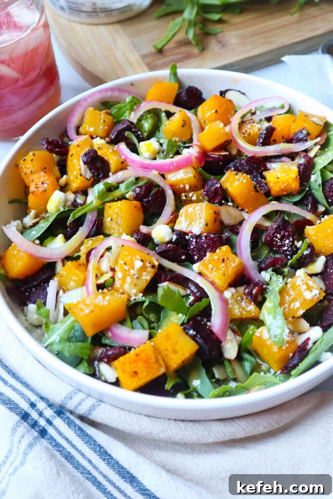 Roasted Butternut Beetroot and Feta Salad with Citrus Vinaigrette 3 Close up of roasted salad ingredients