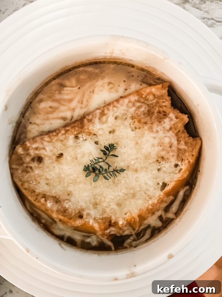 Classic French Onion Soup Recipe: Rich, Comforting Bowl of Flavor 2 The finished French Onion Soup