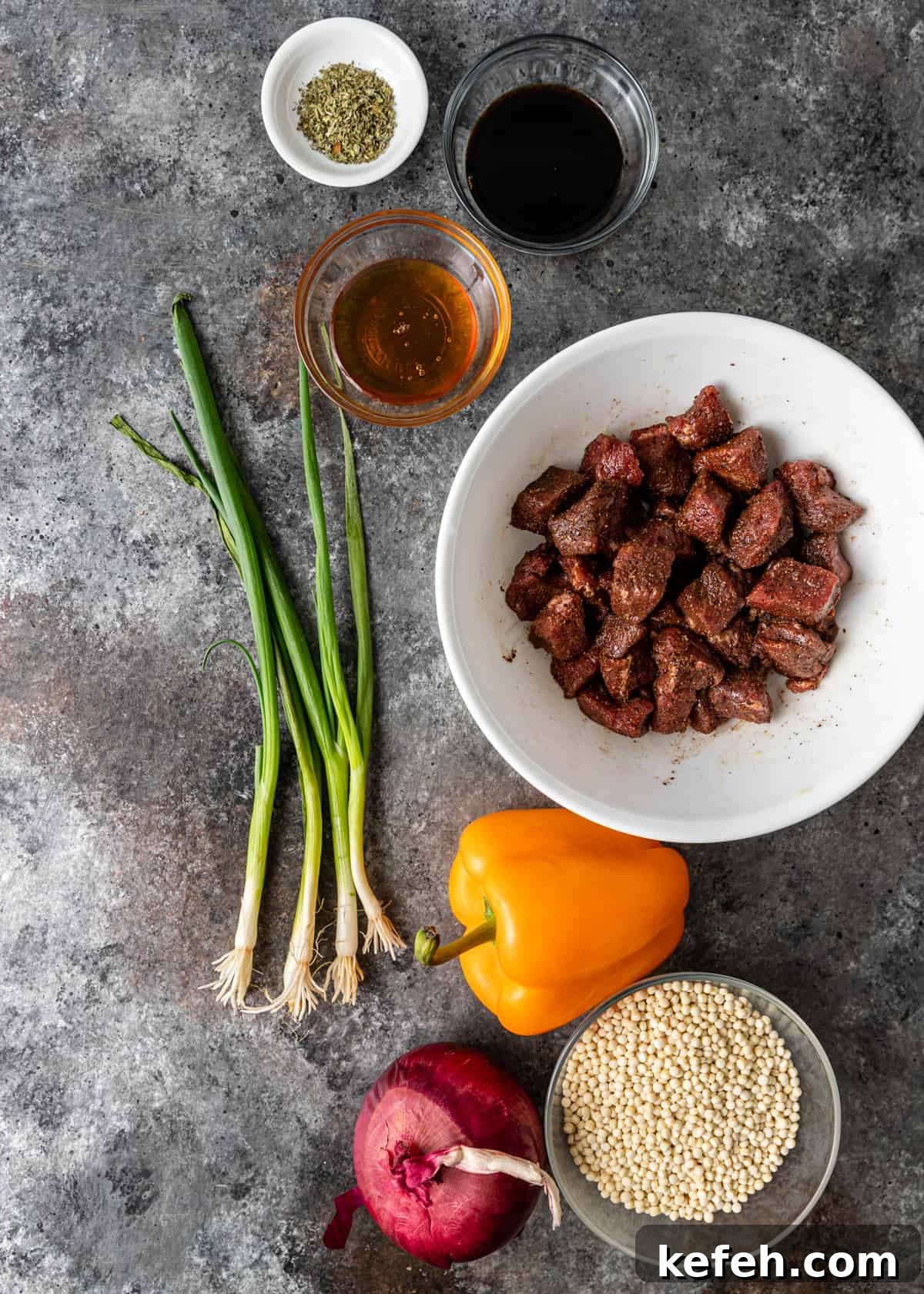 overhead: ingredients to make the lamb loin chop recipe