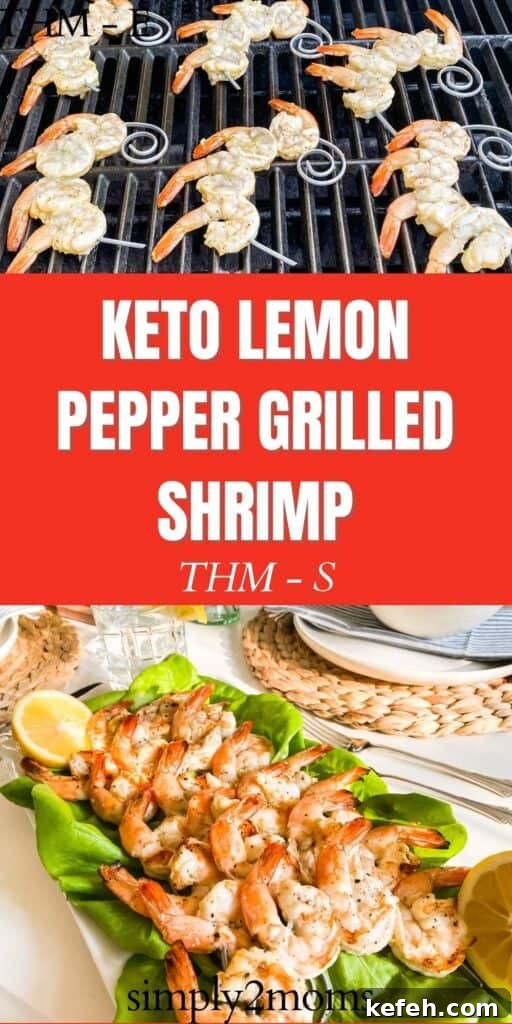 Fresh Summer Dinner Party Menu Ideas for Entertaining Guests 10 Pinterest graphic for Keto Lemon Pepper Grilled Shrimp