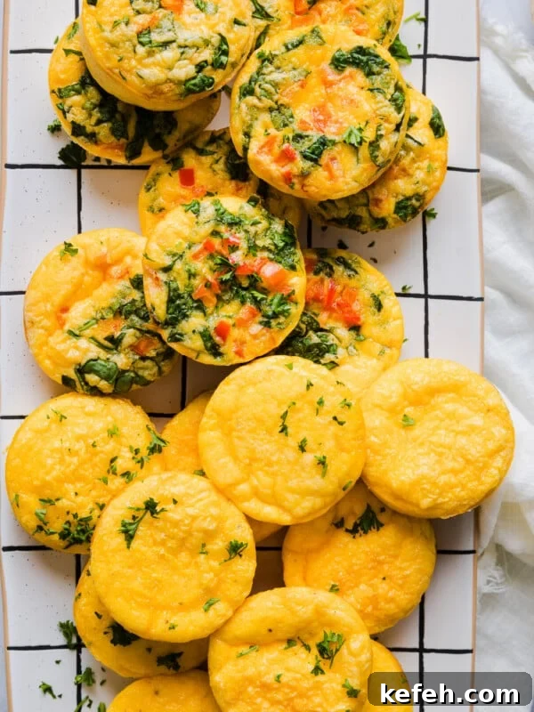 Fluffy Cottage Cheese Omelette Recipe for High-Protein Breakfast 3 A platter with a mix of plain and veggie cottage cheese egg bites.