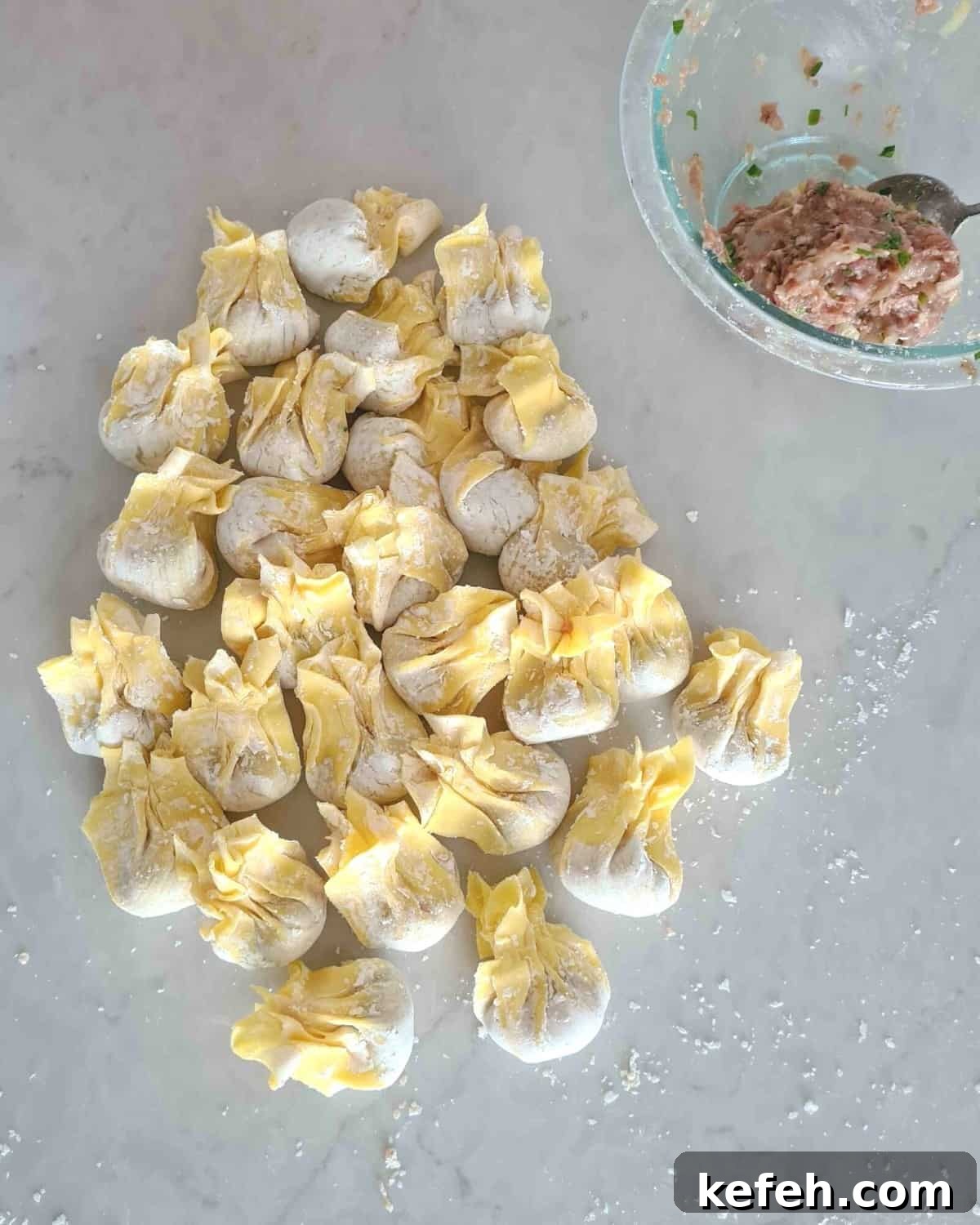 Crispy Pork Wontons Recipe with Ginger-Soy Dipping Sauce 5 25 wrapped pork wontons ready for cooking