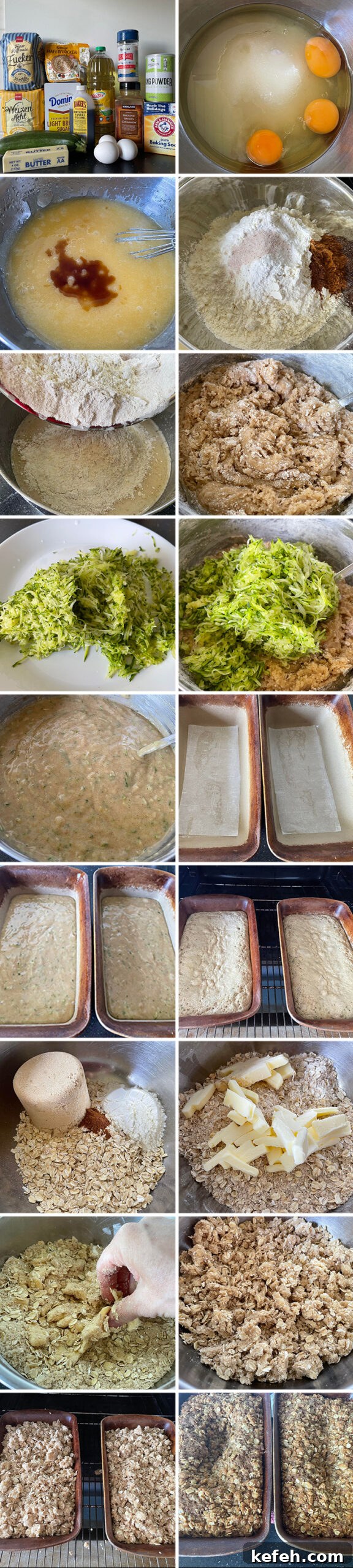 Step-by-step photos of how to make zucchini bread with brown sugar streusel.