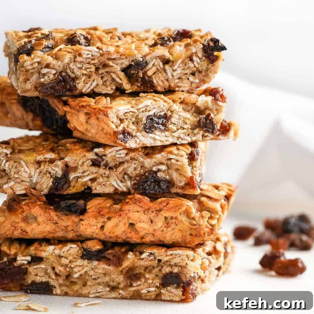 Stack of Easy Oatmeal Raisin Breakfast Bars