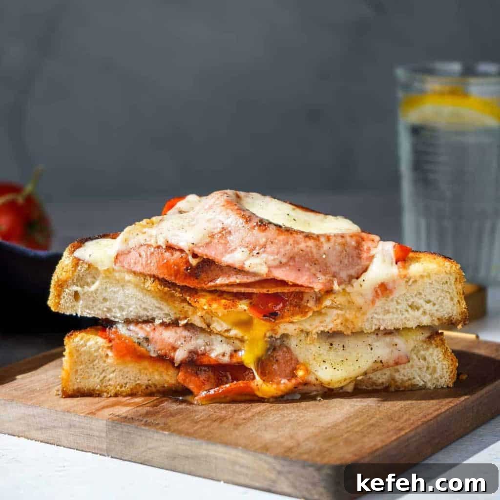 Fried Bologna and Egg Sandwich Cut in Half on Board